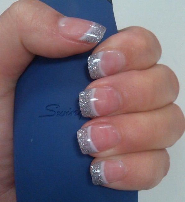 french acrylic nails with silver