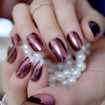 Pink Acrylic Nails In Chrome Finish