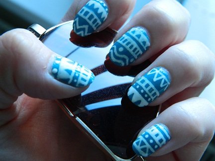 blue acrylic nails aztec style