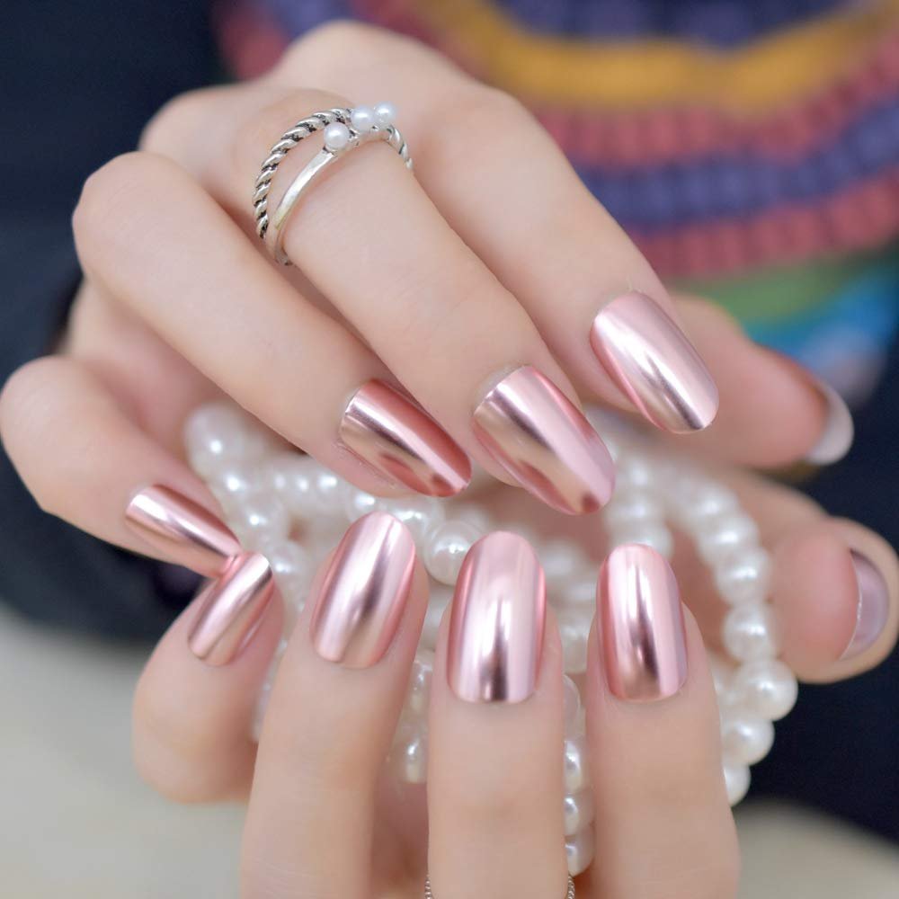 Pink Acrylic Nails designs In Chrome Finish