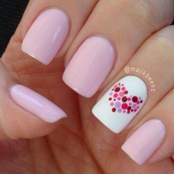 A Polka Dot Heart Accent & A Light Pink Acrylic Nail