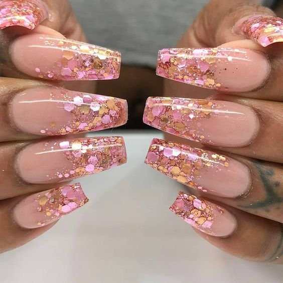 light pink glitter acrylic nails