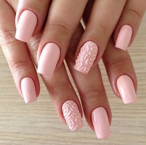 Baby Pink Embossed Square Shaped Acrylic Nail