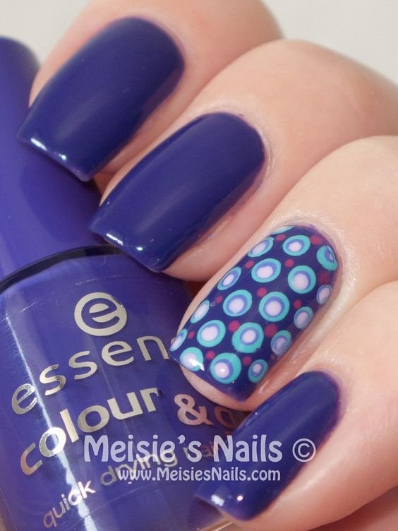 Cobalt Blue Acrylic With The Polka Dot Accent Nail