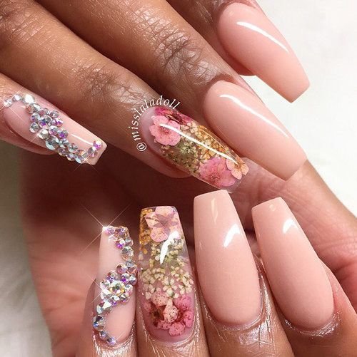 Dry Pressed Flowers On An Acrylic Nail 2