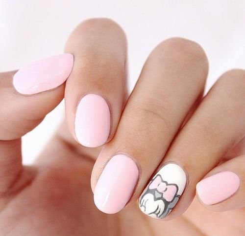 Light Pink Minnie Mouse Accent Round Shaped Acrylic Nail