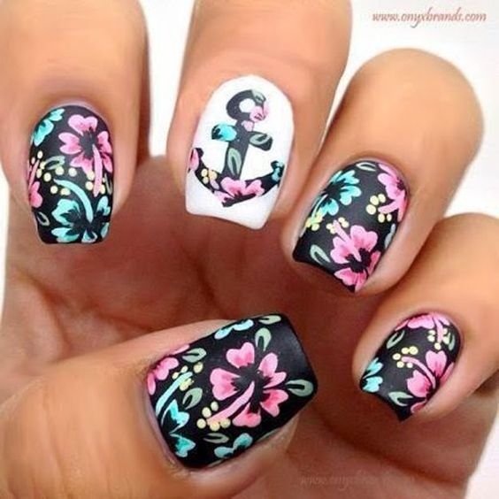 Nautica Floral Square Shaped Acrylic Nail