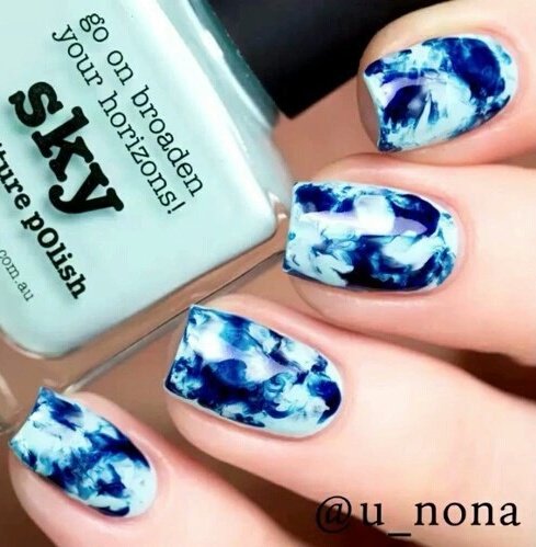 The Abstract Blue On A White Acrylic Nail