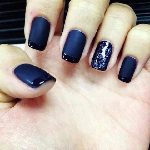 The Two Texture French Tip Acrylic Nail In Dark Blue 