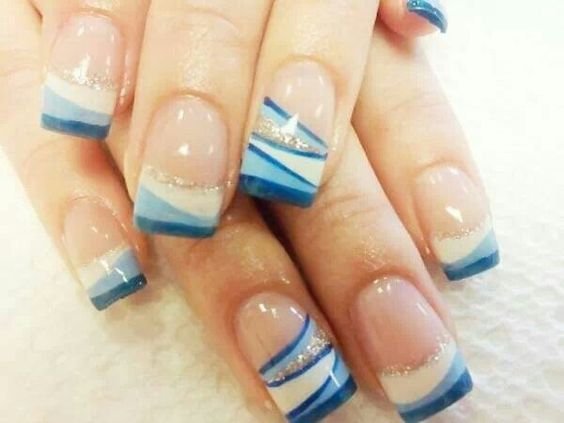 The Two Tone Blue French Tip On An Acrylic Nail