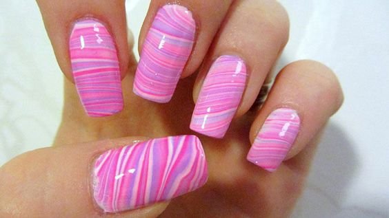 Water Marble Pink Square Shaped Acrylic Nail